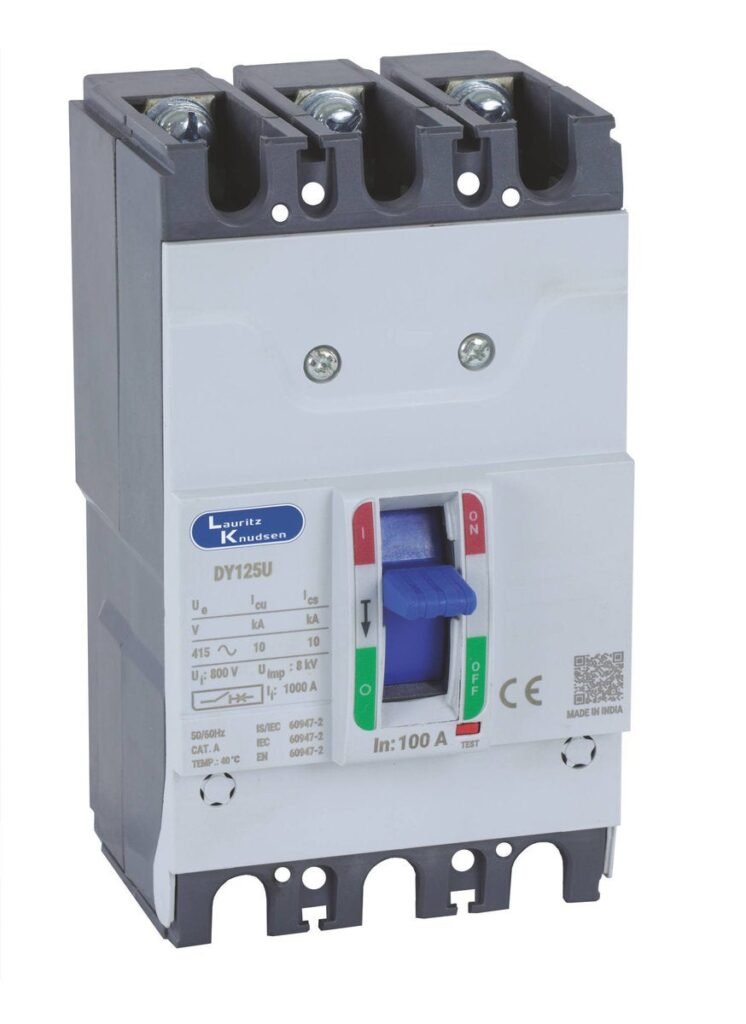 L&T DY125U MCCB 100A 2 Pole EM90812OOKO front view (2 pole built in 3 pole frame size)