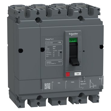 Schneider EasyPact CVS100B MCCB 80A 4 Pole 25kA Thermal Magnetic | LV510316FT (image for illustration purpose only)