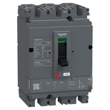 Schneider EasyPact CVS160F MCCB 160A 3 Pole 36kA Thermal Magnetic | LV516333FT (image for illustration purpose only)