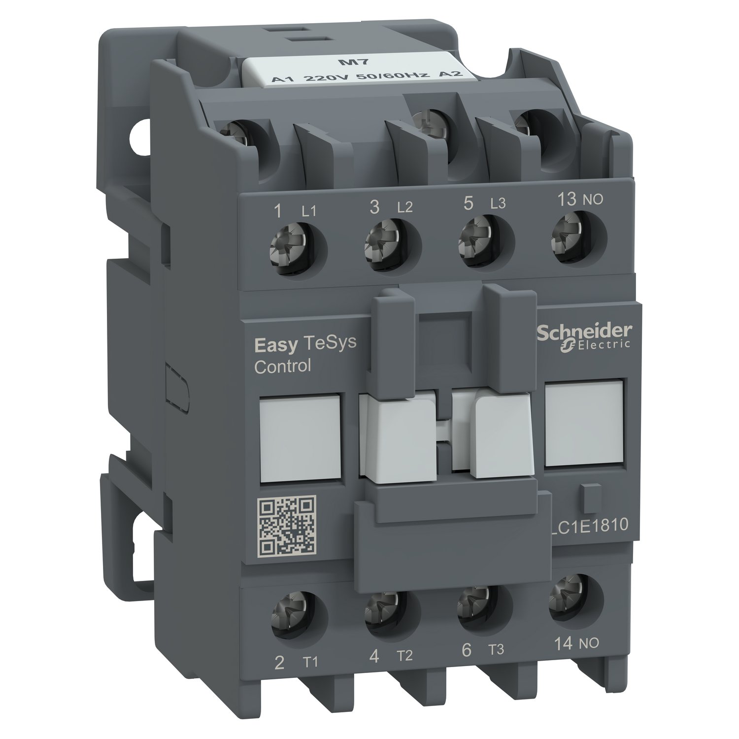 schneider-lc1e1810m7-contactor Schneider Easy TeSys Contactor 18A 3 Pole 220V AC 1 NO Aux | LC1E1810M7 - Image 1